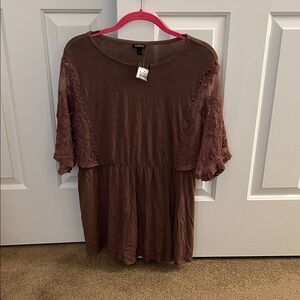 Knox Rose/TORRID Brown Lace Accent Blouse